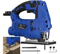 Scie sauteuse électrique 800W, 6 vitesses, guide laser, capacité de coupe 100mm bois, 10mm métal, max 45° ° Angle de coupe, changement de lame rapide sans outil Bleu
