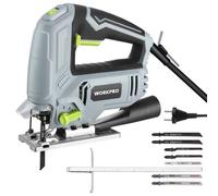 Scie sauteuse WORKPRO 600 W avec 3000 SPM – 6 vitesses, 4 positions orbitales, changement rapide de lame, fonction de soufflage de poussière et nombreux accessoires