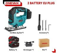 Scie sauteuse électrique - Sans fil, sans balais - 1 000 W - 3 500 tr/min - 2 batteries + chargeur UE - Vert clair