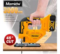 Scie sauteuse orbitale sans fil à 3 positions compatible avec Dewalt 20V (batterie non incluse) | Vitesse variable 3000 tr/min, course de 20 mm, lumière LED | 0 ° -45 ° Capacité de biseautage no batte