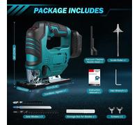 Scie sauteuse sans fil - 18V - avec guide et butée parallèle - coupes d'onglet à ±45° - 3 lames de scie pour bois, plastique et métal - couleur verte