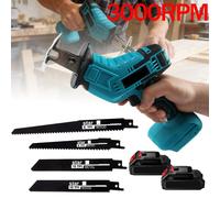 Scie sauteuse sans fil 21V - Scie sauteuse électrique - Vitesse réglable en continu - 2 batteries - Course de 10 mm - Pour métal, bois, plastique - Compatible avec les batteries Makita - Couleur : ble