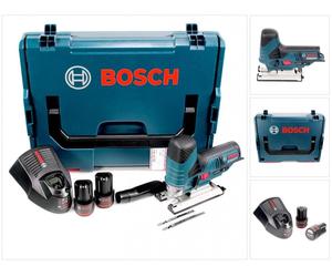 Scie sauteuse sans fil Bosch GST 10,8 V-Li Professional en boîte L + 2 x batterie GBA 10,8 V 2,0 Ah + chargeur rapide AL 1130 CV ( 06015A1000 )
