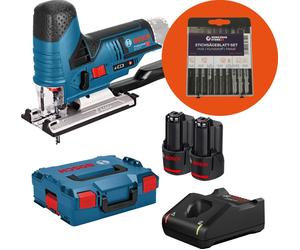 Scie sauteuse sans fil Bosch GST 12V-70 / 2x batterie 2,0 Ah + chargeur + boîte de lames de scie sauteuse WS24 10 pces. Bois/métal dans L-Boxx