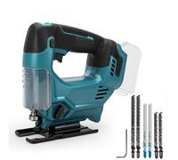 Scie Sauteuse sans Fil Compatible avec Makita 18V Batteries, pour la Coupe du Bois, Vitesse Variable, Coupe à Onglet 0-45°, 6 Lames Incluses pour Bois (sans Batterie)