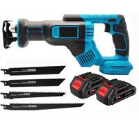 Scie sauteuse sans fil - outil électrique compatible 21V - vitesse variable de 0 à 3000 tr/min - profondeur de coupe de 300 mm pour bois/métal - coffret comprenant 2 batteries - couleur bleue