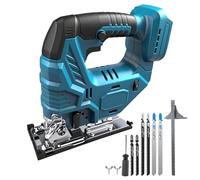Scie sauteuse sans fil pour Makita 18 V, scie électrique excentrée sans balais de 800 W avec 5 vitesses variables, angle de coupe à angle de ±45°, 6 lames de scie à manche en T (sans batterie)