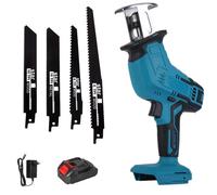 Scie sauteuse sans fil - Scie électrique - 1 batterie - Vitesse variable de 0 à 3000 tr/min - Course de 10 mm - Profondeur de coupe : 100 mm pour le bois/plastique, 2 mm pour le métal - Couleur : bleu
