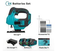 Scie sauteuse sans fil - Scie électrique - Moteur sans balais 18V - Course de 19 mm - Vitesse réglable - Guide laser et éclairage LED - Coupes d'angle - 2 batteries