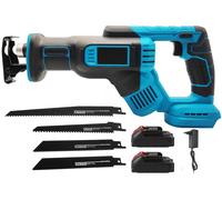 Scie sauteuse sans fil - Scie électrique - Vitesse variable - 0 à 3000 tr/min - 2 batteries de 1500 mAh - Pour bois et métal - Profondeur de coupe jusqu'à 300 mm - Version A