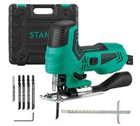 Scie sauteuse STANEW 650 W， Vitesse de sciage par min. 1000-3000RPM，6 Vitesses réglables, 5 lames, Angle de coupe 45º, Profondeur : Bois/Alu/Métal : 65/6/6 mm