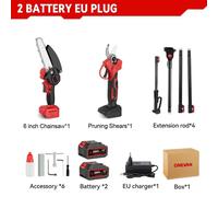 Scie télescopique électrique pour branches - Ébrancheuse sans fil - Lame de 15 cm - Vitesse de chaîne de 10 m/s - Tête inclinable à 180° - 2 batteries incluses - Braun