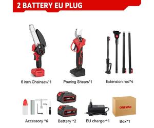 Scie télescopique électrique pour branches - Ébrancheuse sans fil - Lame de 15 cm - Vitesse de chaîne de 10 m/s - Tête inclinable à 180° - 2 batteries incluses - Braun