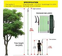 Scie télescopique pour arbres - Scie à main télescopique de 8 mètres - Scie manuelle pour les branches hautes - Lame en métal - Fonctionnement manuel