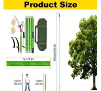 Scie télescopique pour arbres - Scie à perche - Portée de 6 m - Manuelle - Mécanisme à cliquet - Métal - Vert