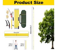 Scie télescopique pour branches - Scie à perche manuelle - Longueur réglable - Portée jusqu'à 8 m - Tête de coupe à cliquet - Métal - Jaune