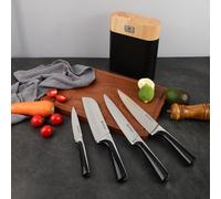 Laguiole Cuisson Bloc de 4 Couteaux en Acier Noir avec Bloc en Bois d'Hévéa