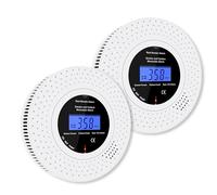 Scondaor Détecteur de Fumée et de Monoxyde de Carbone combiné avec Affichage LCD, Alarmes de Fumée Pile AA remplaçable Incluse, Alarme pour Fumée et CO avec Bouton Test/Silence, Lot de 2