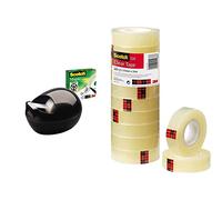 Scotch - BP622 - Dévidoir + 1 rouleau - 19 mm x 7,5 m - Noir & Ruban Adhésif Transparent 508-10 Rouleaux - 15mm x 33m - Ruban Adhésif Transparent à Usage Général pour l'Ecole, la Maison et le Bureau