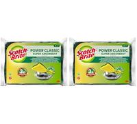 Scotch-Brite Classic Éponge à Récurer en Cellulose Non Rayante - 4 Pièces - Tampon à Récurer Très Absorbant Indiqué pour Les Tâches de Nettoyage Quotidiennes, Vert - Classic (Lot de 2)