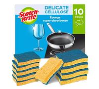 Scotch-Brite Delicate Éponge à Récurer en Cellulose non Rayante , 10 Pièces - Tampon à Récurer Très Absorbant Indiqué pour les Tâches de Nettoyage Quotidiennes, Bleu - Anti-rayures