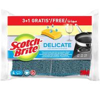Scotch-Brite Éponges Grattantes Délicates - Lot de 3 + 1 Gratuite - en Cellulose Très Absorbante - pour Vaisselle, Verre, Ustensiles Antiadhésifs et Surfaces Fragiles