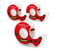 Scotch Crystal Ruban Adhésif Transparent, 3 Dévidoirs Manuels avec Rouleaux (19 mm x 25 m) - Ruban Adhésif Transparent à Usage Général pour l'Ecole, la Maison et le Bureau
