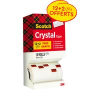 Scotch Crystal Ruban adhésif transparent largeur 19 mm x longueur 33 m (Lot de 12 + 2 OFFERTS)