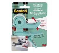 Scotch Dévidoir Clip&Twist C19, Bleu + Magic Tape, 1 Roul., 19 mm x 8,89 m | Dévidoir Rechargeable pour la Maison et le Bureau, Se Fixe Bureaux et Supports d’Écran ; avec Ruban Adhésif Mat Invisible
