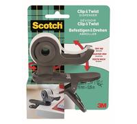Scotch Dévidoir Clip&Twist C19, Gris + Magic Tape, 1 Roul., 19 mm x 8,89 m | Dévidoir Rechargeable pour la Maison et le Bureau avec Ruban Adhésif Universel pour Réparer Documents, Étiqueter et Sceller