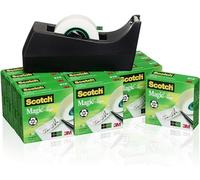 Scotch Dévidoir de Bureau C38, Noir + Magic Tape, 12 Rouleaux, 19 mm x 33 m | Dévidoir Rechargeable pour la Maison et le Bureau avec Ruban Adhésif Universel pour Réparer Documents, Étiqueter et Sceller