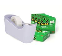 Scotch Dévidoir de Ruban C18, Lavande + Magic Tape, 6 Roul., 19 mm x 33 m | Dévidoir Rechargeable pour la Maison et le Bureau avec Ruban Adhésif Universel pour Réparer Documents, Étiqueter et Sceller