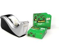 Scotch Dévidoir de Ruban C60, Argenté + Magic Tape, 4 Roul., 19 mm x 33 m | Dévidoir Rechargeable pour la Maison et le Bureau avec Ruban Adhésif Universel pour Réparer Documents, Étiqueter et Sceller