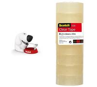 Scotch, Dévidoir, Petit Dévidoir de Ruban Adhésif en Forme de Chien, Taille 19 mm x 33 mm, Blanc avec Base Rouge & Ruban Adhésif Transparent 508-8 Rouleaux - 19mm x 33m