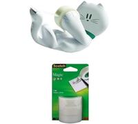 Scotch Distributeur de Ruban Adhésif Chat - 1 Distributeur + 1 Rouleau Magique Invisible 8-1925R3, Recharge, 19 mm x 25 m, 3 Rouleaux/Paquet