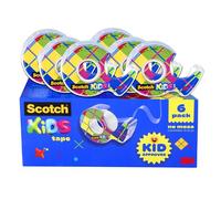 Scotch Distributeur de ruban adhésif invisible pour enfants, approuvé par les enfants, sans désordre, 6 rouleaux de ruban adhésif avec distributeurs, 1,9 x 1,65 cm