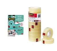 Scotch Distributeur pour Ruban Adhésif C & T, Gris, 1 Rouleau Inclus, 19 x 9,8 m & Ruban Transparent 508 - 10 Rouleaux, 15mm x 33m - Usage Général