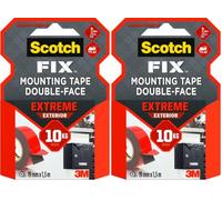 Scotch FIX Ruban Adhésif Double Face de fixation Extrême pour Extérieur, 19 mm x 1,5 m - Pour un Usage Extérieur extrême, avec la Technologie avancée 3M, Noir (Lot de 2)