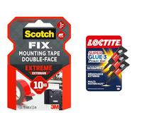 Scotch-Fix Ruban Adhésif Double Face de fixation Extrême pour Extérieur & Loctite Super Glue-3 Power Gel Mini Dose, colle forte enrichie en caoutchouc, mini-dose de colle gel ultra-résistante