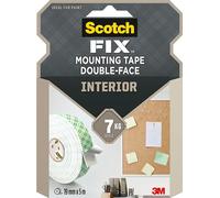 Scotch-Fix Ruban de Montage Double-Face Intérieur, Forte Adhérence, Blanc - 1 Rouleau, 19 mm x 5 m - pour Surfaces Multiples à l'Intérieur - Sans Outils - Supporte jusqu'à 7 kg