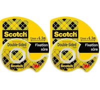 Scotch Le ruban Scotchdouble face-1 Rouleau 12,7mm x 6,3m sur dévidoir manuel-Ruban double face transparent, pour l'emballage des cadeaux de Noël et des fournitures de vacances, application sans tache