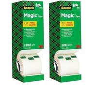 Scotch Magic Ruban Adhésif Invisible - 8 Rouleaux - 19mm x 33m - Ruban Adhésif à Usage Général pour la Réparation, l'Etiquetage et la Fermeture de Documents (Lot de 2)