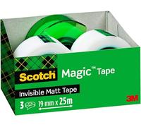 Scotch Ruban adhésif Magic 3 rouleaux 19 mm x 25 m + dérouleur gratuit x12