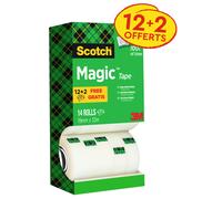Scotch Magic Tape Ruban adhésif invisible largeur 19 mm x longueur 33 m (Lot de 12 + 2 OFFERTS)