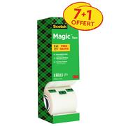 Scotch Magic Tape Ruban adhésif invisible largeur 19 mm x longueur 33 m (Lot de 7 + 1 OFFERT)