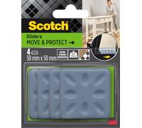 Scotch Patins Glisseurs Move & Protect, Adhésifs, 4 Pièces, 50 mm x 50 mm, Gris - Patins Glisseurs pour Tapis et Meubles, Protection et Réduction du Bruit, 400 kg