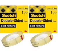 Scotch Ruban Adhésif Double-Face - Transparent, 1 Rouleau, 12 mm x 22,8 m - Idéal pour le Bureau et l'École (Lot de 2)