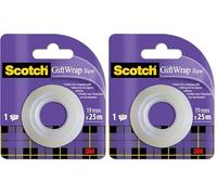 Scotch Ruban Adhésif pour Emballage Cadeau - 1 Rouleau, 19 mm x 25 m - Ruban Transparent Satiné à Utiliser sur le Papier d'Emballage Cadeau (Lot de 2)