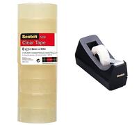 Scotch Ruban Adhésif Transparent 508-8 Rouleaux - 19mm x 33m - Ruban Adhésif Transparent à Usage Général pour l'Ecole, la Maison et le Bureau & 3M C-38 Dérouleur adhésif