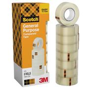 Scotch Ruban Adhésif Transparent, 8 Rouleaux, 19mm x 33m - Ruban Adhésif Transparent à Usage Général pour l'Ecole, la Maison et le Bureau (l'emballage peut varier)